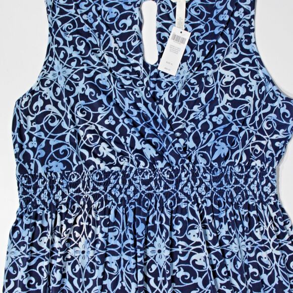 Soma Sleeveless Casual Smocked Mini Dress Blue Floral Hippie Boho Women Size XL - Picture 3 of 10
